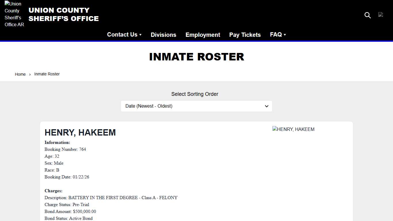 Inmate Roster Union County Sheriff’s Office AR