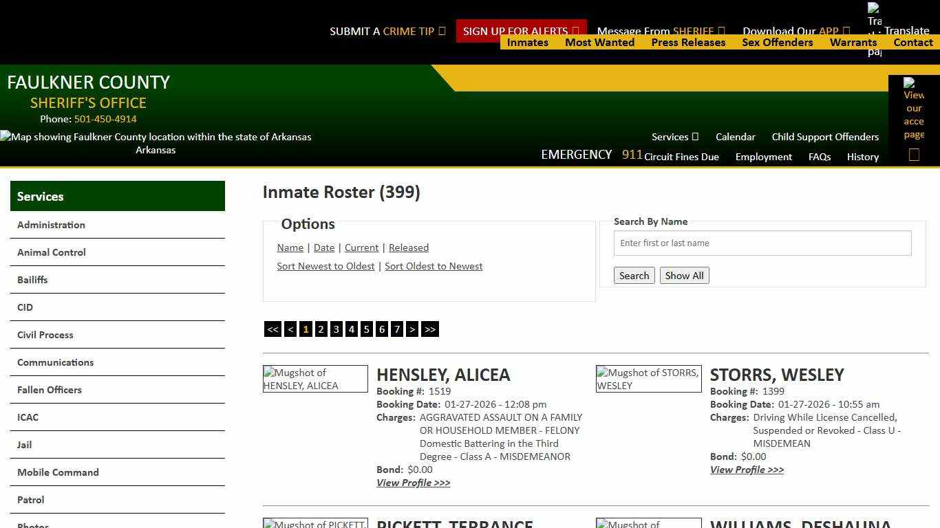 Inmate Roster - Current Inmates Booking Date Descending - Faulkner County Sheriff's Office